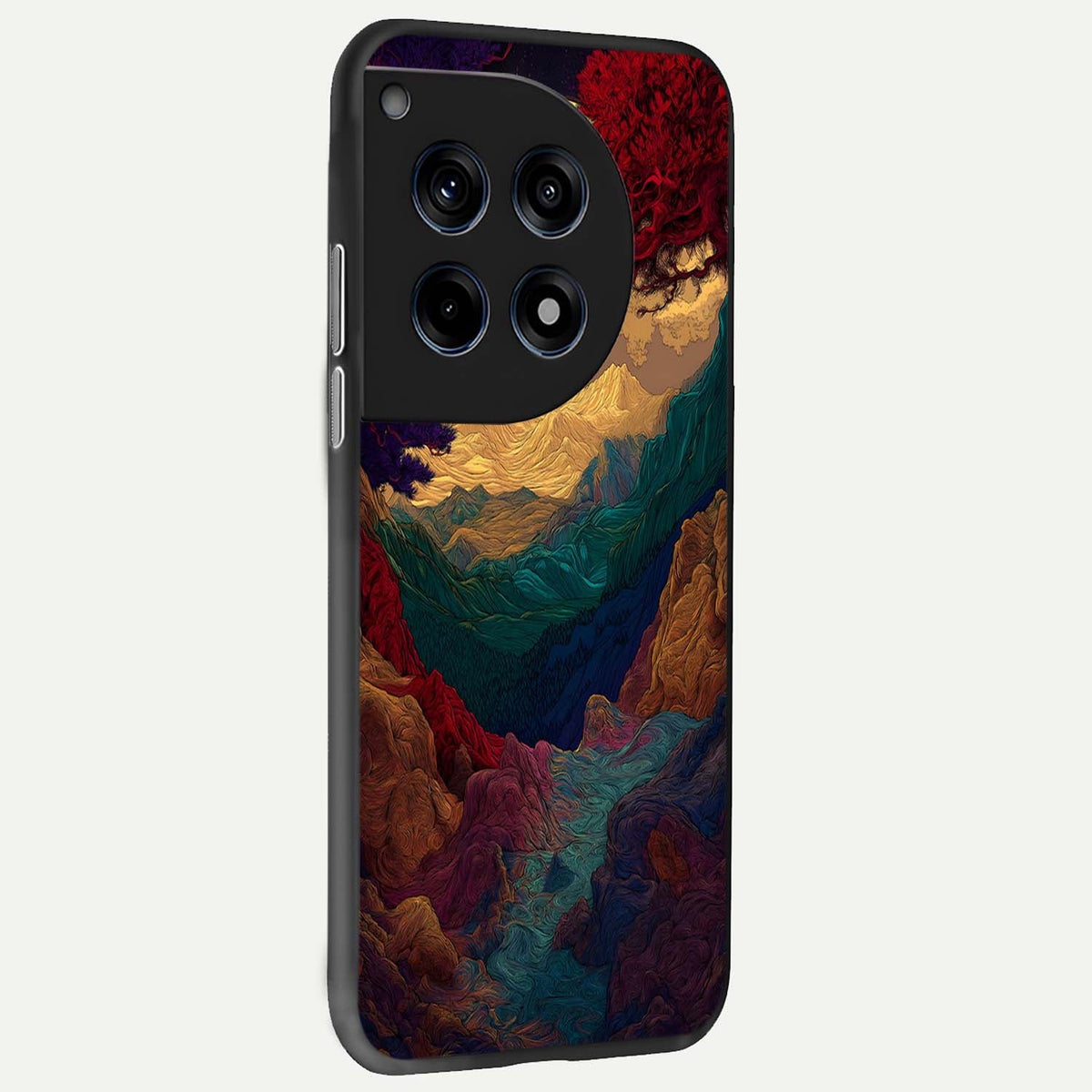  Mystic Valley Light back cover For OnePlus 12R slim fit glass case with vibrant aesthetic design