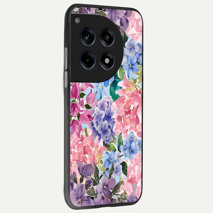  Pastel Floral Mix back cover For OnePlus 12R slim fit glass case with vibrant aesthetic design