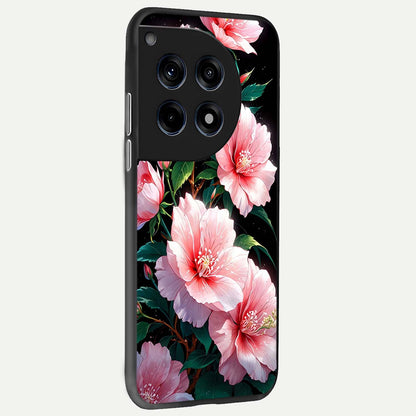  Peach Flower back cover For OnePlus 12R slim fit glass case with vibrant aesthetic design