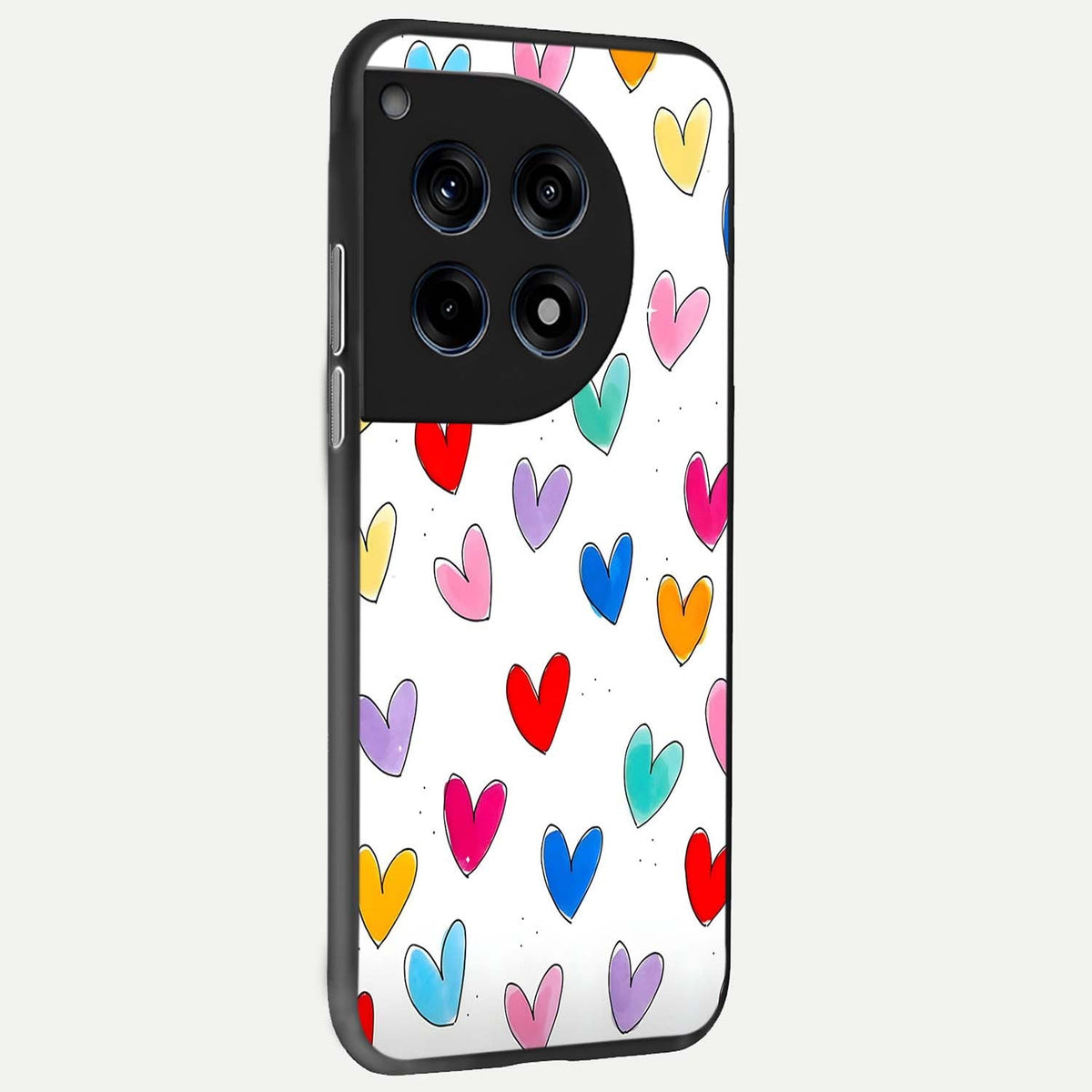  Playful Love Doodles back cover For OnePlus 12R slim fit glass case with vibrant aesthetic design