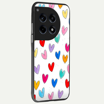  Playful Love Doodles back cover For OnePlus 12R slim fit glass case with vibrant aesthetic design