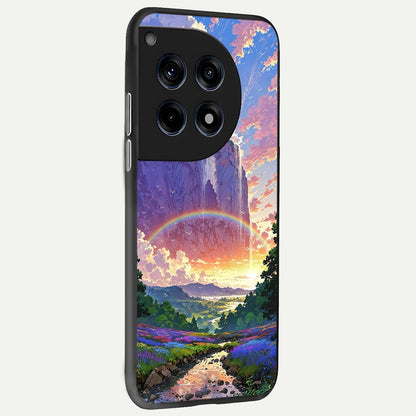  Rainbow Valley Dream back cover For OnePlus 12R slim fit glass case with vibrant aesthetic design