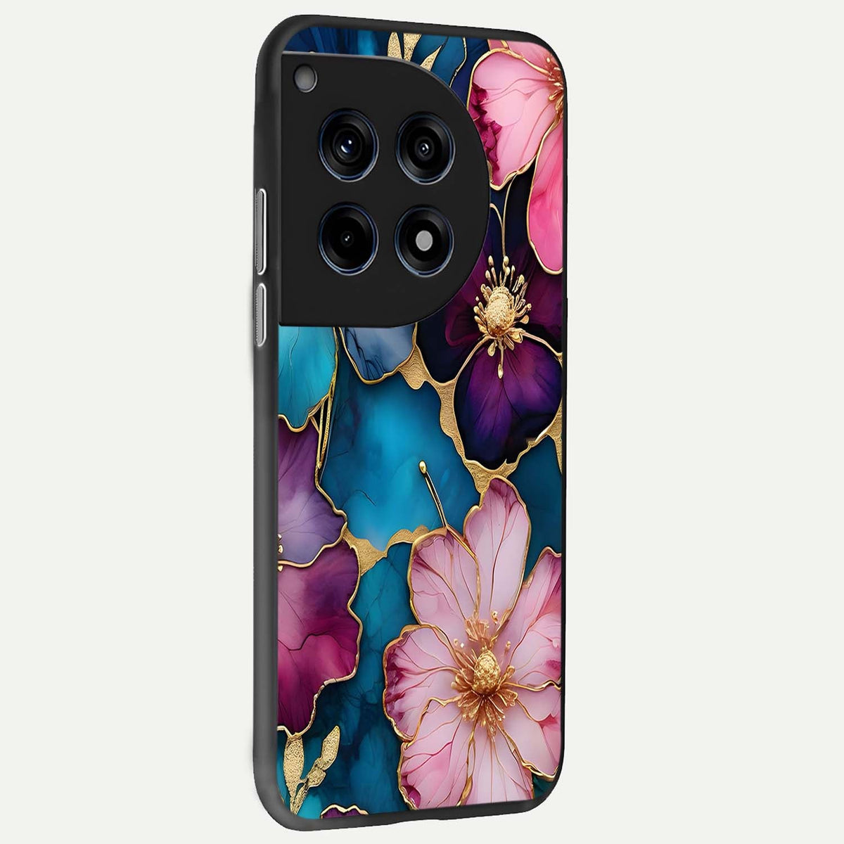  Sparkle Floral back cover For OnePlus 12R slim fit glass case with vibrant aesthetic design
