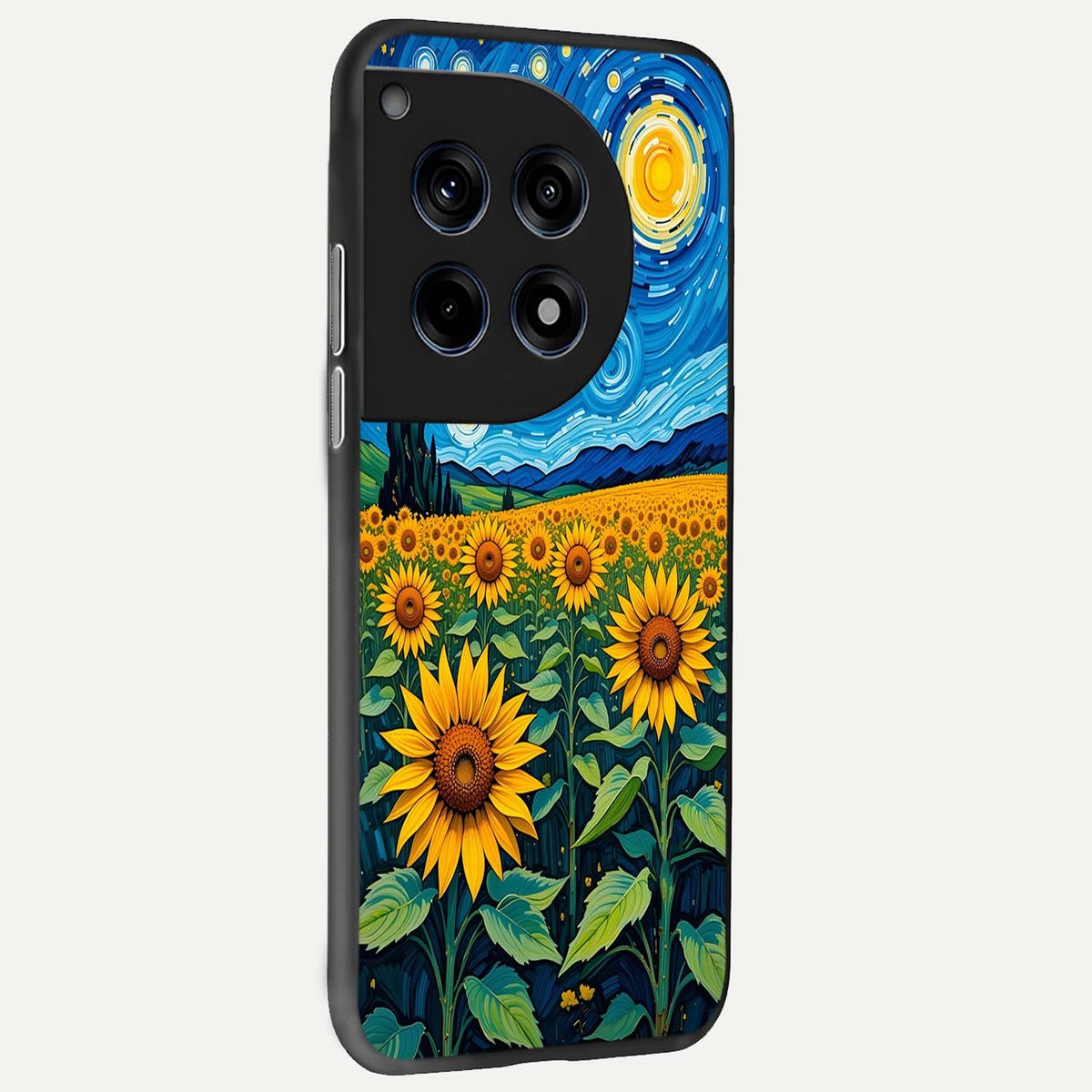  Starry Sunflower Dreams back cover For OnePlus 12R slim fit glass case with vibrant aesthetic design