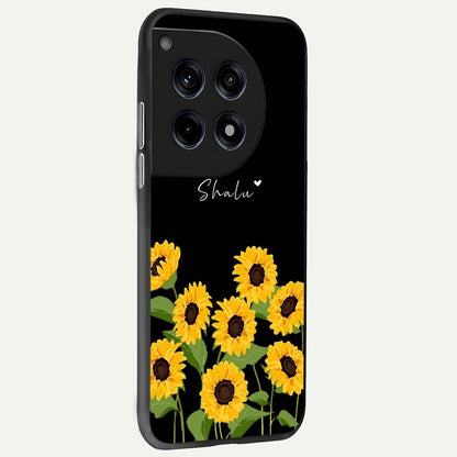  Sunflower Sky Bloom back cover For OnePlus 12R slim fit glass case with vibrant aesthetic design