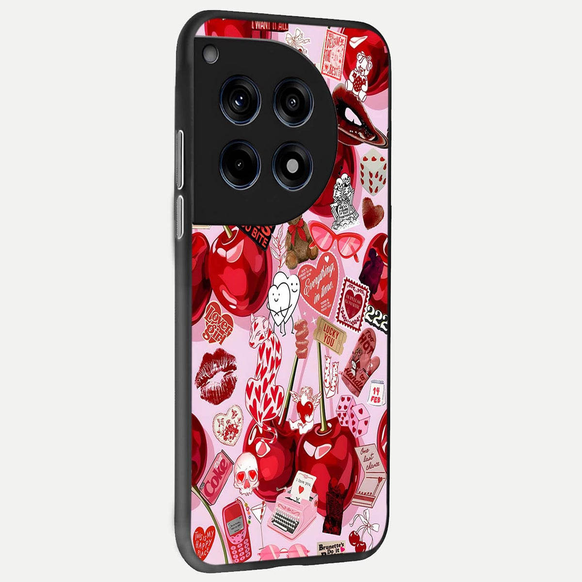  Sweet Cherry Chaos back cover For OnePlus 12R slim fit glass case with vibrant aesthetic design