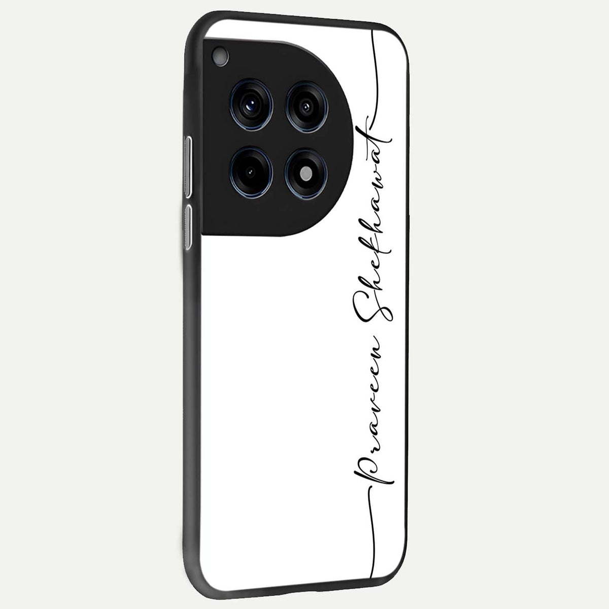  White Tune Custom Name back cover For OnePlus 12R slim fit personalized glass case with aesthetic design