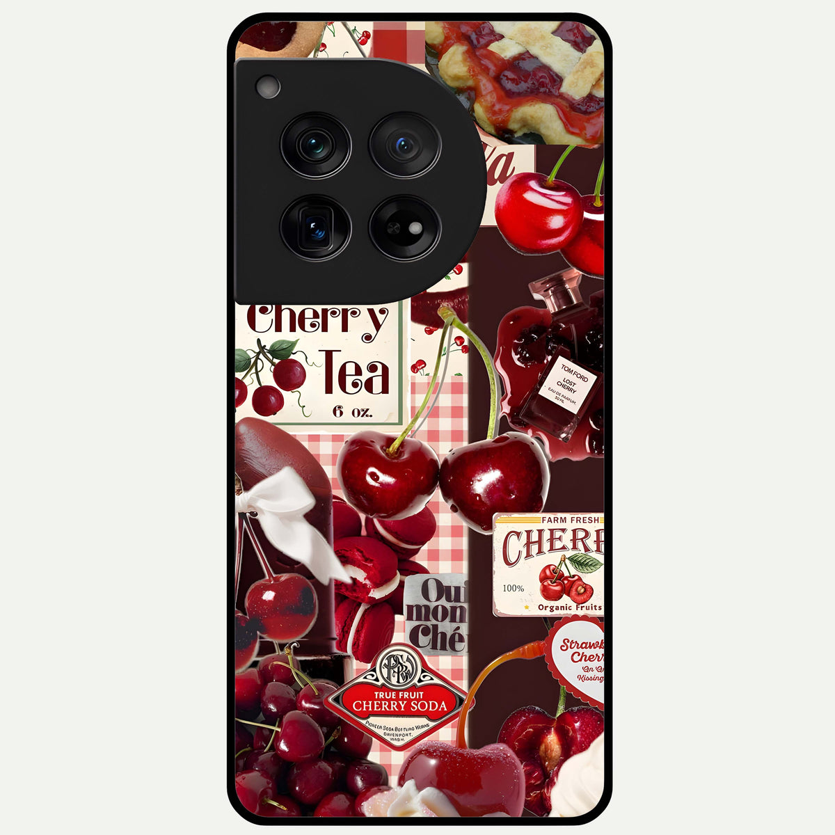  Aesthetic Cherry Tea Glass Case For OnePlus 12 back cover – full design glossy printed glass finish