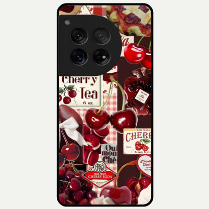  Aesthetic Cherry Tea Glass Case For OnePlus 12 back cover – full design glossy printed glass finish