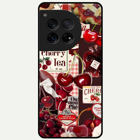  Aesthetic Cherry Tea Glass Case For OnePlus 12 back cover – full design glossy printed glass finish