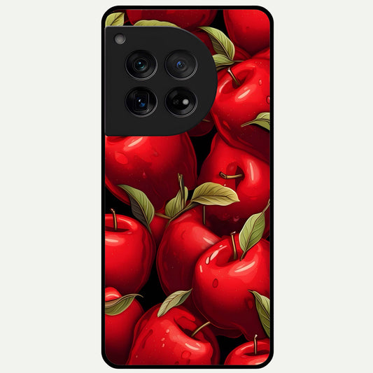  Apple Pattern Glass Case For OnePlus 12 back cover – full design glossy printed glass finish
