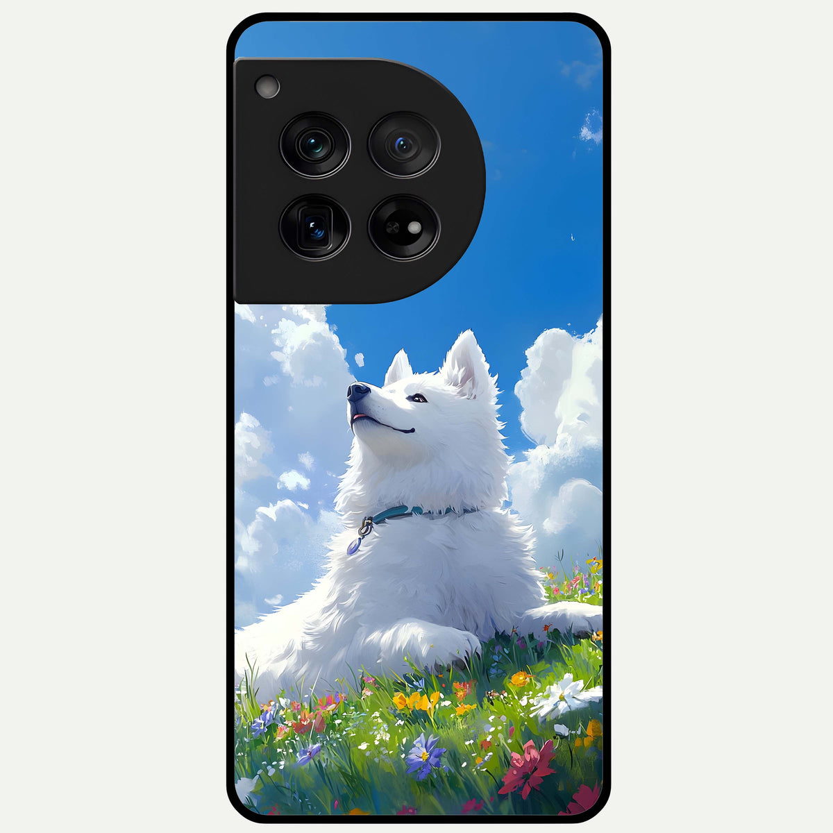  Blissful Cloud Pup Glass Case For OnePlus 12 back cover – full design glossy printed glass finish