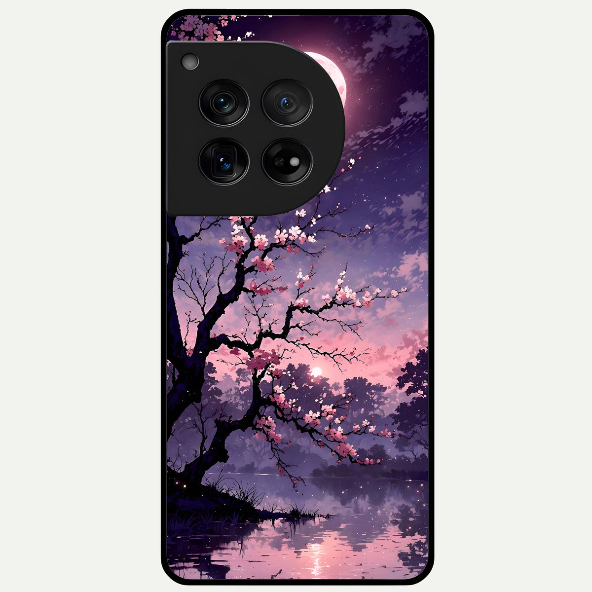  Blossom Pink Moon Glass Case For OnePlus 12 back cover – full design glossy printed glass finish