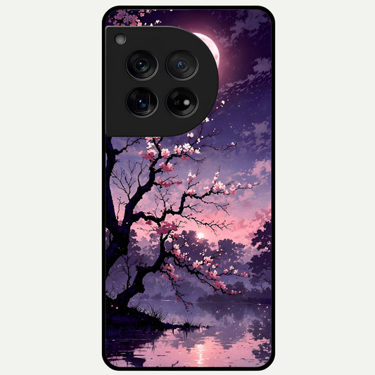  Blossom Pink Moon Glass Case For OnePlus 12 back cover – full design glossy printed glass finish