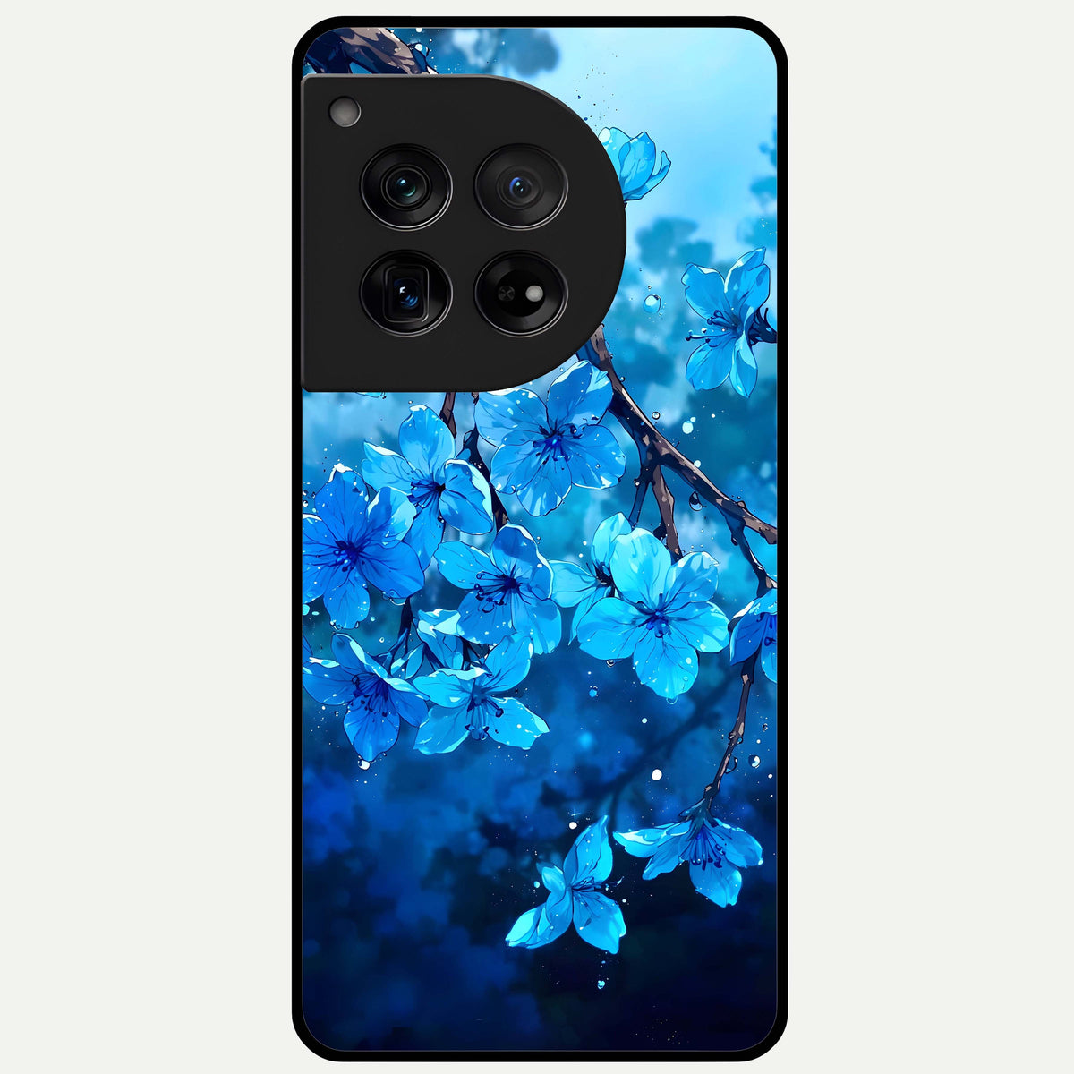  Blue Blossoms Branch Glass Case For OnePlus 12 back cover – full design glossy printed glass finish