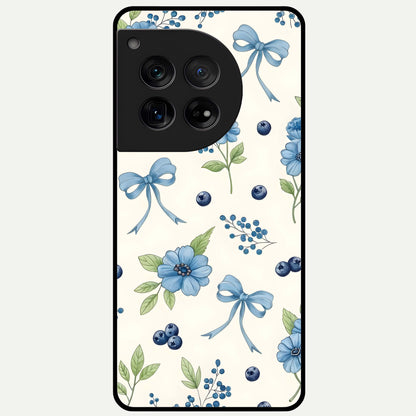  Blue Flower And Bow Glass Case For OnePlus 12 back cover – full design glossy printed glass finish