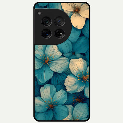 Blue Shade Floral Glass Case For OnePlus 12 back cover – full design glossy printed glass finish
