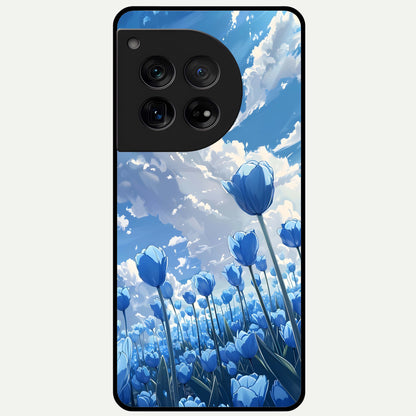  Blue Tulip Clouds Glass Case For OnePlus 12 back cover – full design glossy printed glass finish