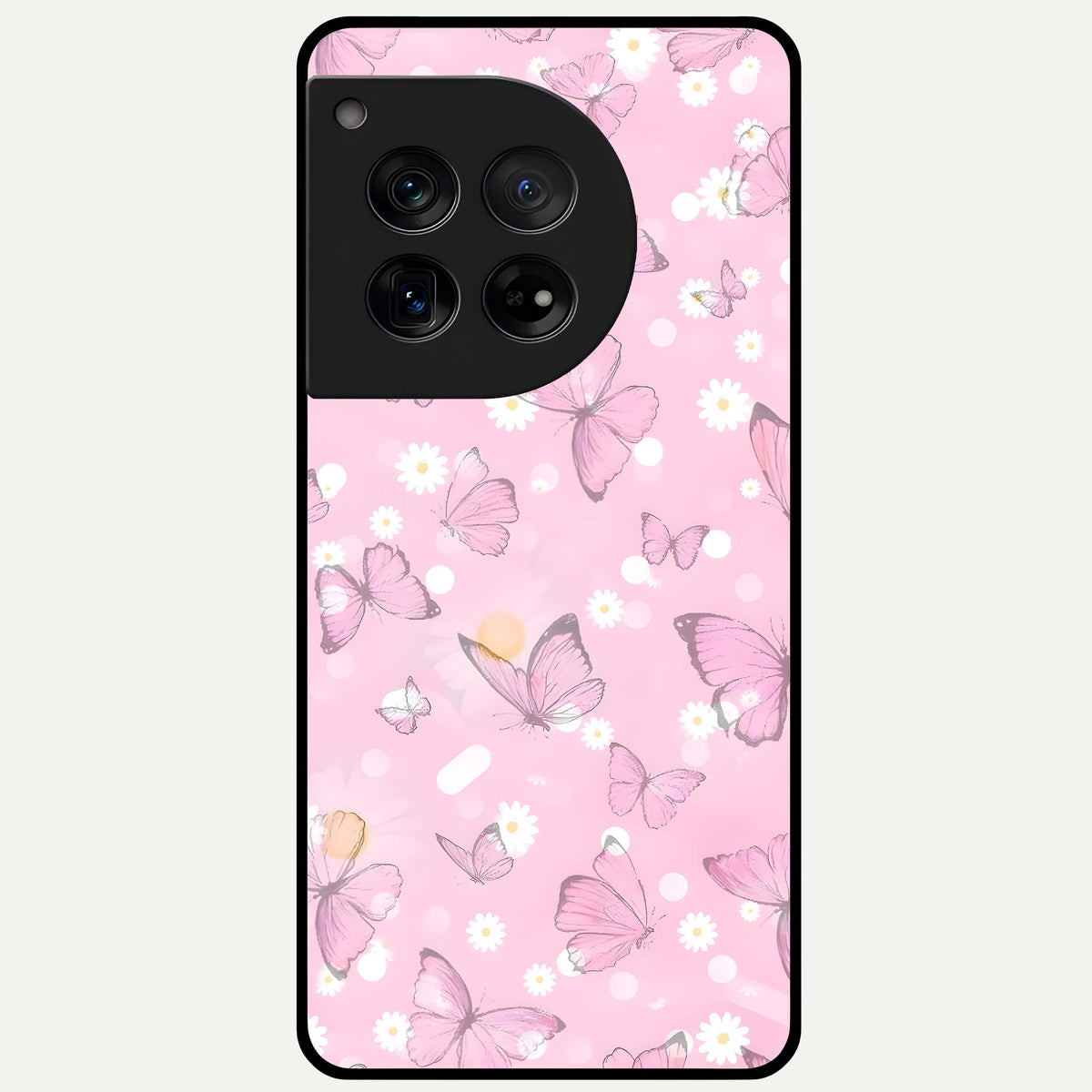  Blush Butterfly Garden Glass Case For OnePlus 12 back cover – full design glossy printed glass finish