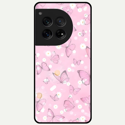  Blush Butterfly Garden Glass Case For OnePlus 12 back cover – full design glossy printed glass finish