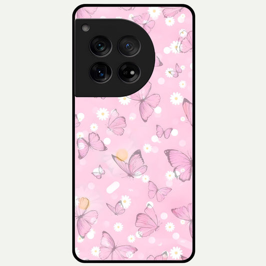  Blush Butterfly Garden Glass Case For OnePlus 12 back cover – full design glossy printed glass finish