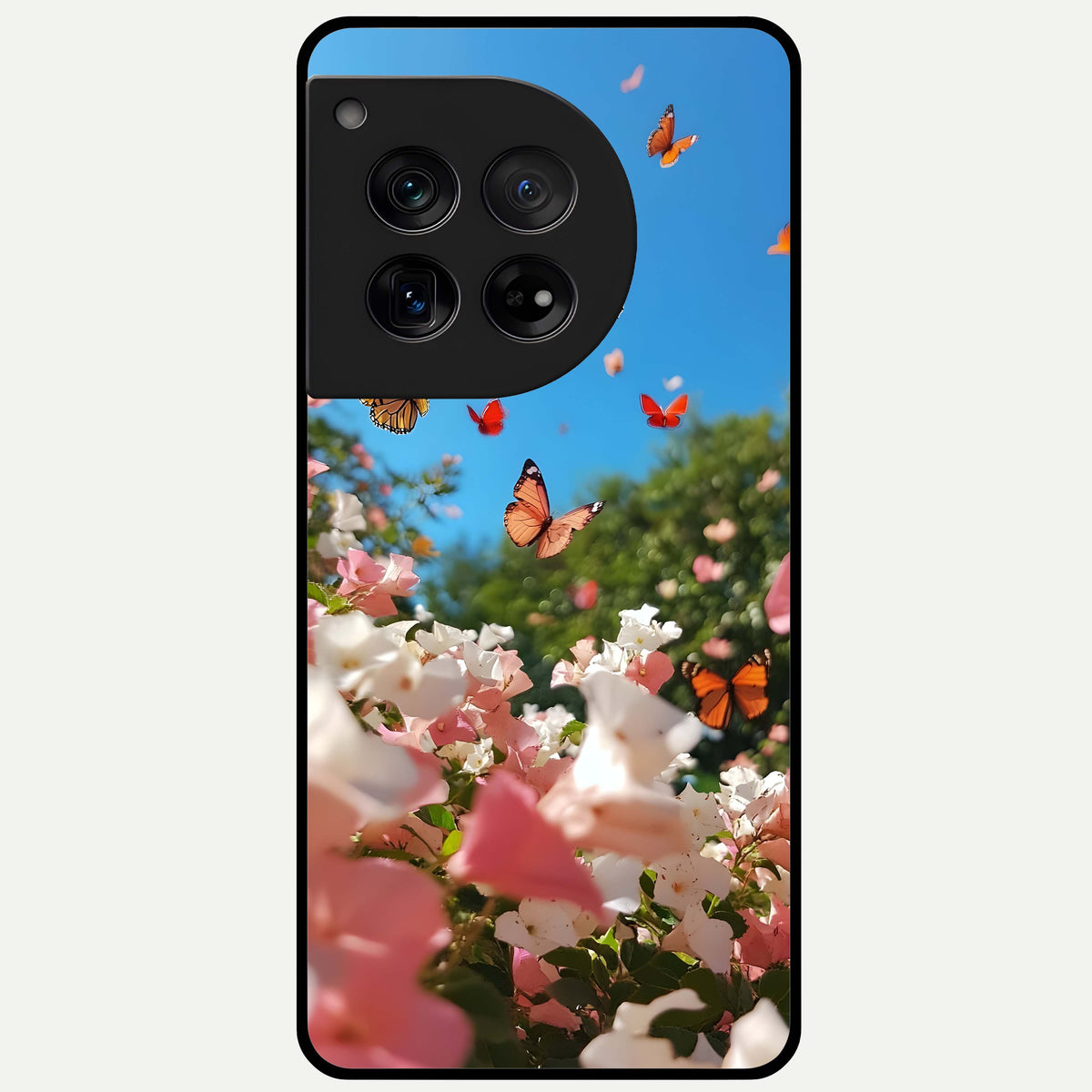  Butterflies In Bloom Sky Glass Case For OnePlus 12 back cover – full design glossy printed glass finish