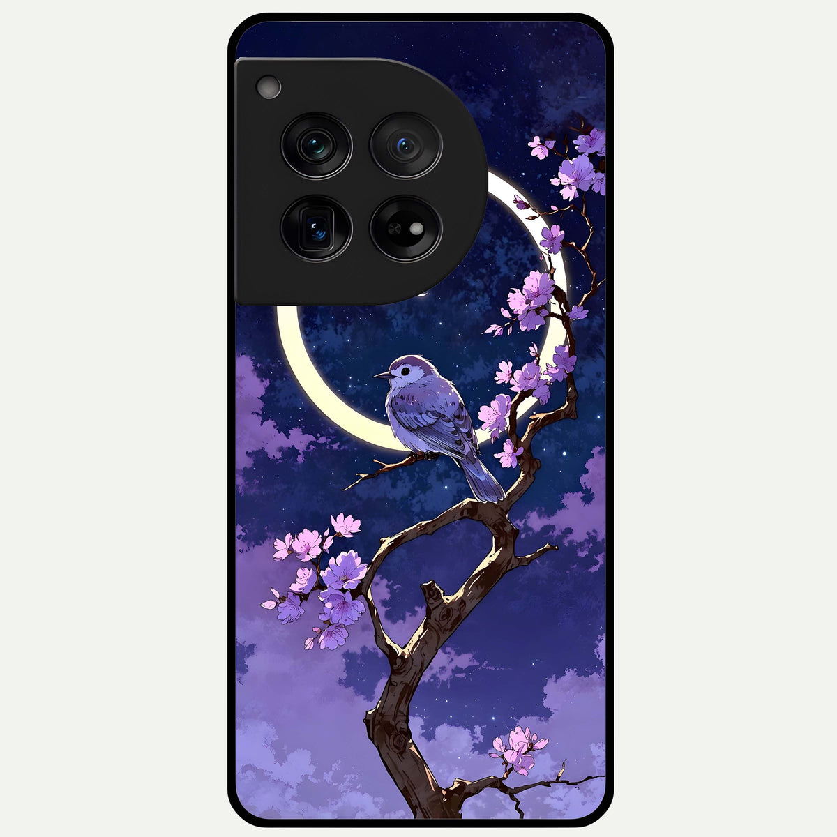  Celestial Bird Blossom Glass Case For OnePlus 12 back cover – full design glossy printed glass finish