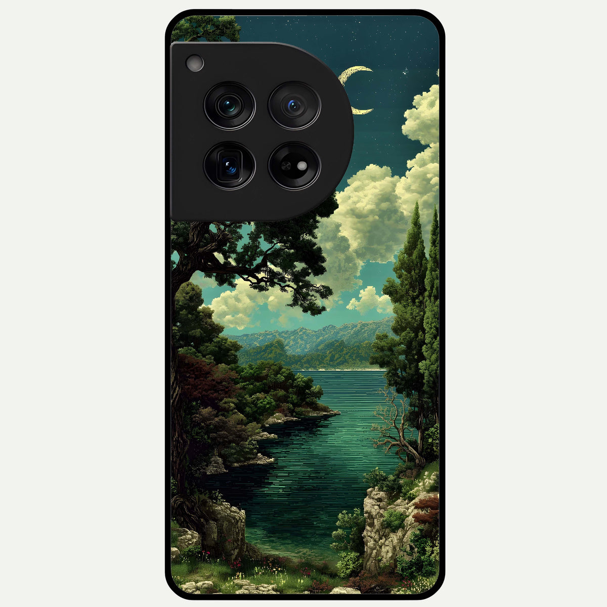  Celestial Lake Peace Glass Case For OnePlus 12 back cover – full design glossy printed glass finish