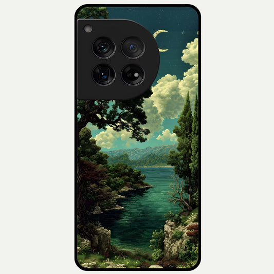  Celestial Lake Peace Glass Case For OnePlus 12 back cover – full design glossy printed glass finish