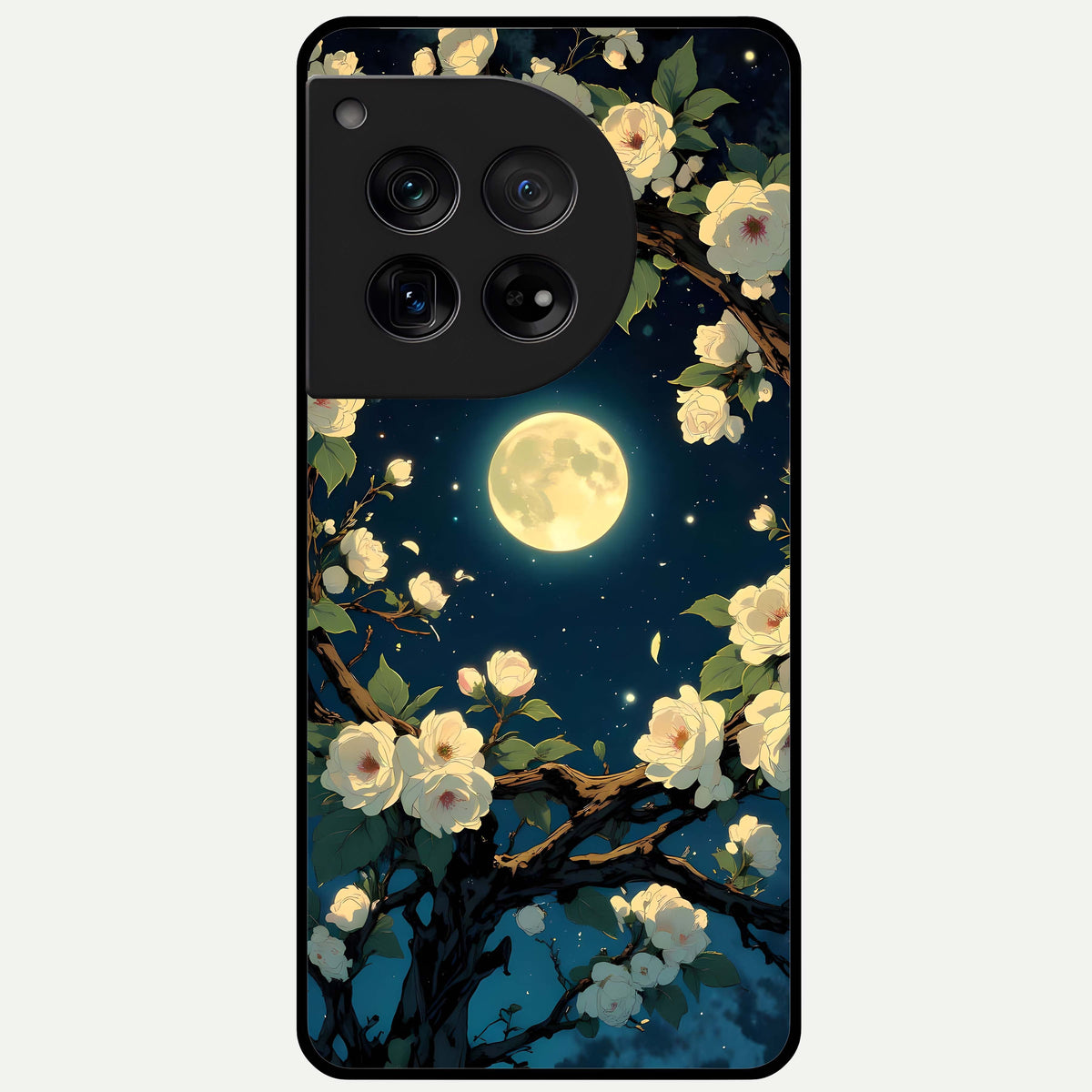  Celestial Moon And Flower Glass Case For OnePlus 12 back cover – full design glossy printed glass finish