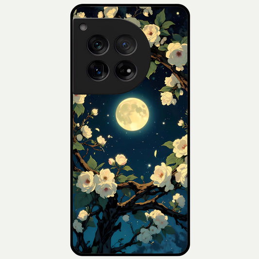  Celestial Moon And Flower Glass Case For OnePlus 12 back cover – full design glossy printed glass finish