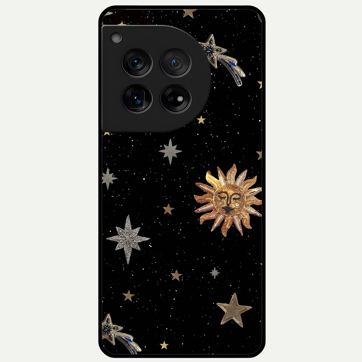  Celestial Moon With Stars Glass Case For OnePlus 12 back cover – full design glossy printed glass finish