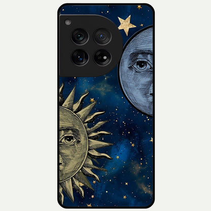  Celestial Moon With Sun Glass Case For OnePlus 12 back cover – full design glossy printed glass finish