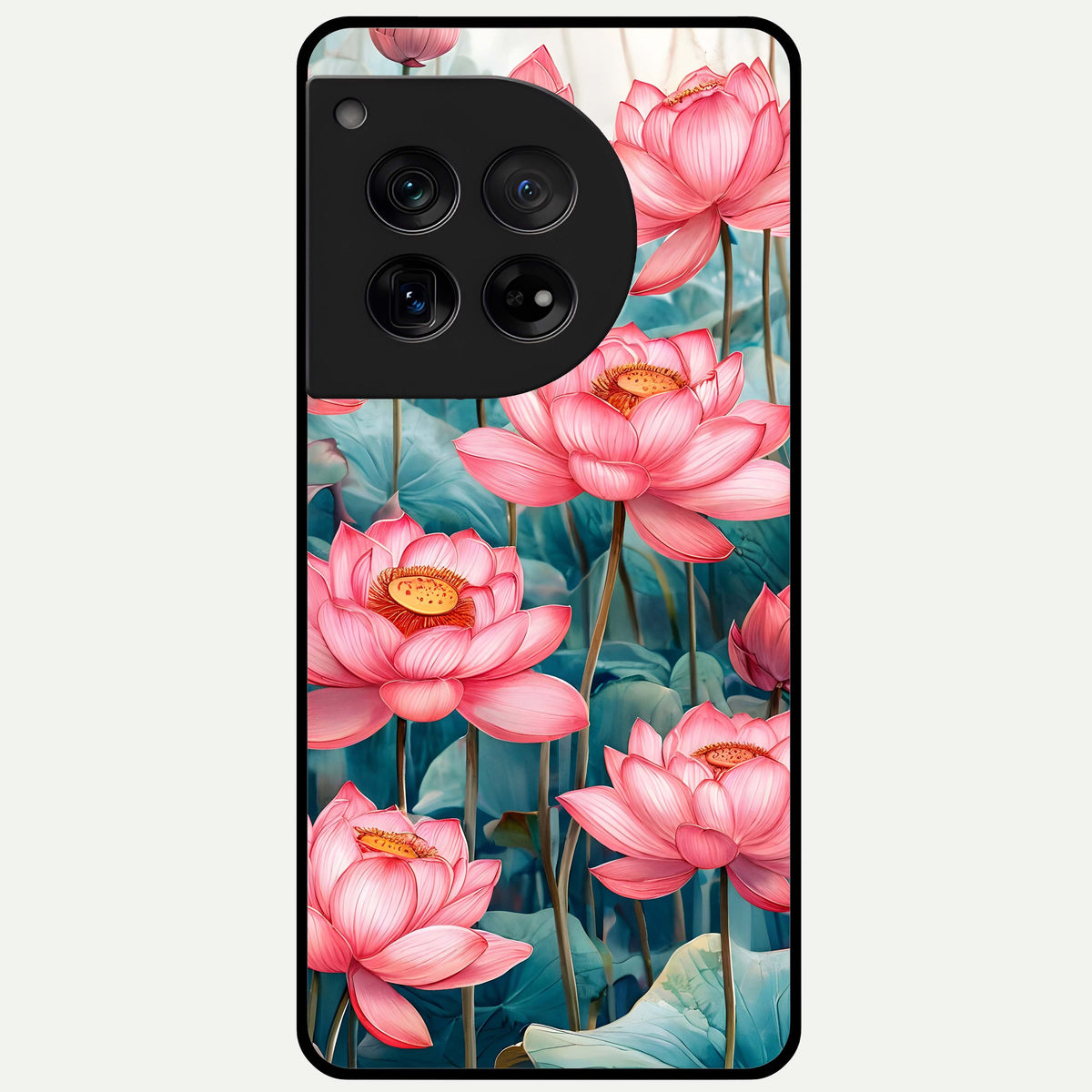  Celestial Pink Lotus Glass Case For OnePlus 12 back cover – full design glossy printed glass finish