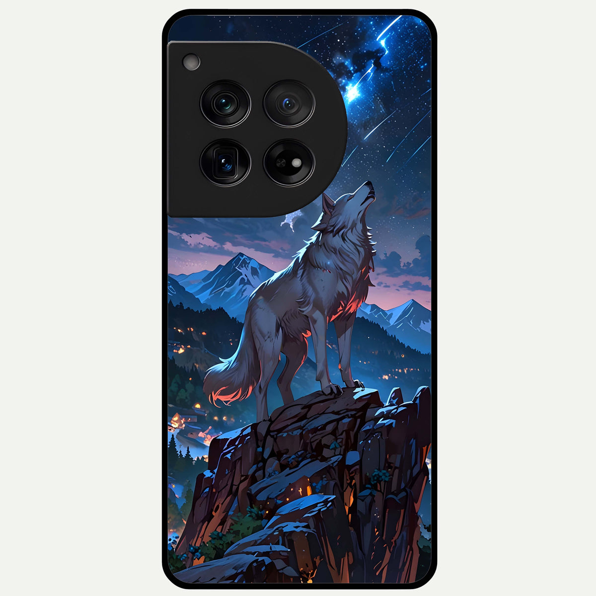  Celestial Wolf Howl Glass Case For OnePlus 12 back cover – full design glossy printed glass finish