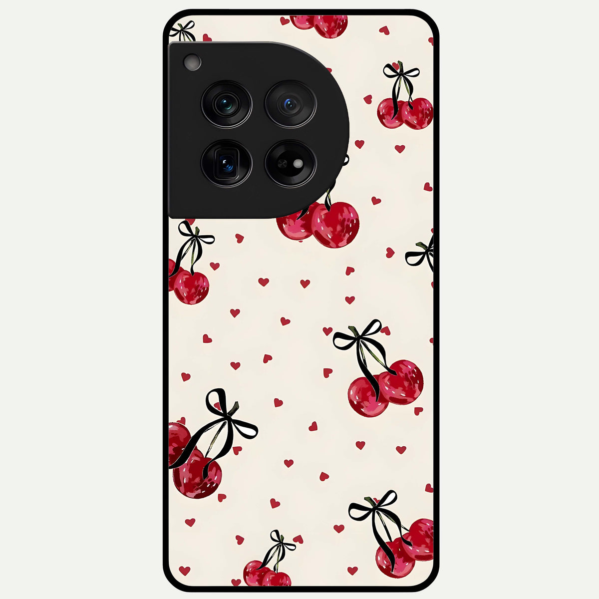  Cherry Heart Bow Glass Case For OnePlus 12 back cover – full design glossy printed glass finish