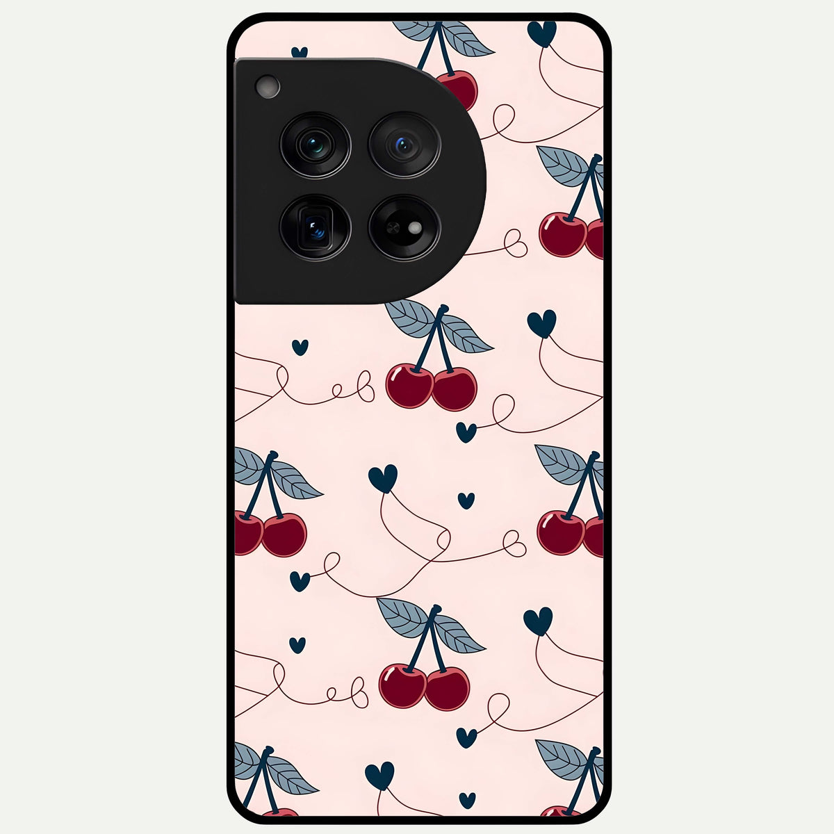  Cherry Heart Line Glass Case For OnePlus 12 back cover – full design glossy printed glass finish