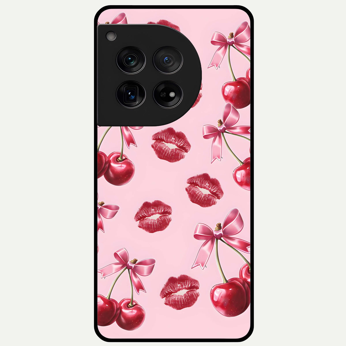  Cherry With Lips Glass Case For OnePlus 12 back cover – full design glossy printed glass finish