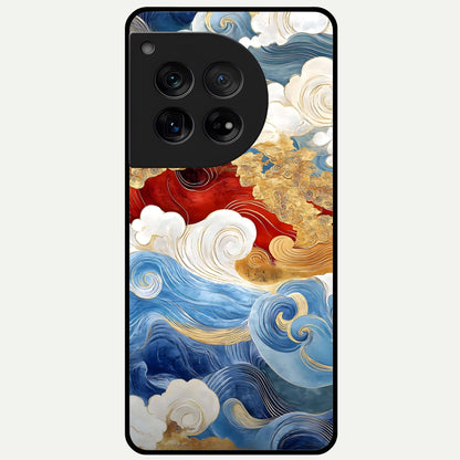  Colored Waves Glass Case For OnePlus 12 back cover – full design glossy printed glass finish