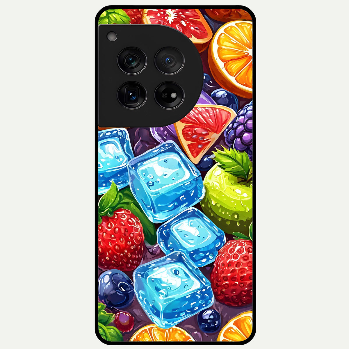  Colorful Fruits with Ice Glass Case For OnePlus 12 back cover – full design glossy printed glass finish