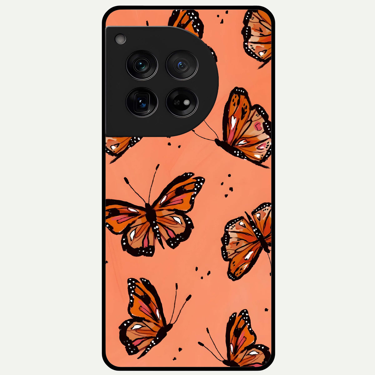  Coral Wing Butterfly Glass Case For OnePlus 12 back cover – full design glossy printed glass finish