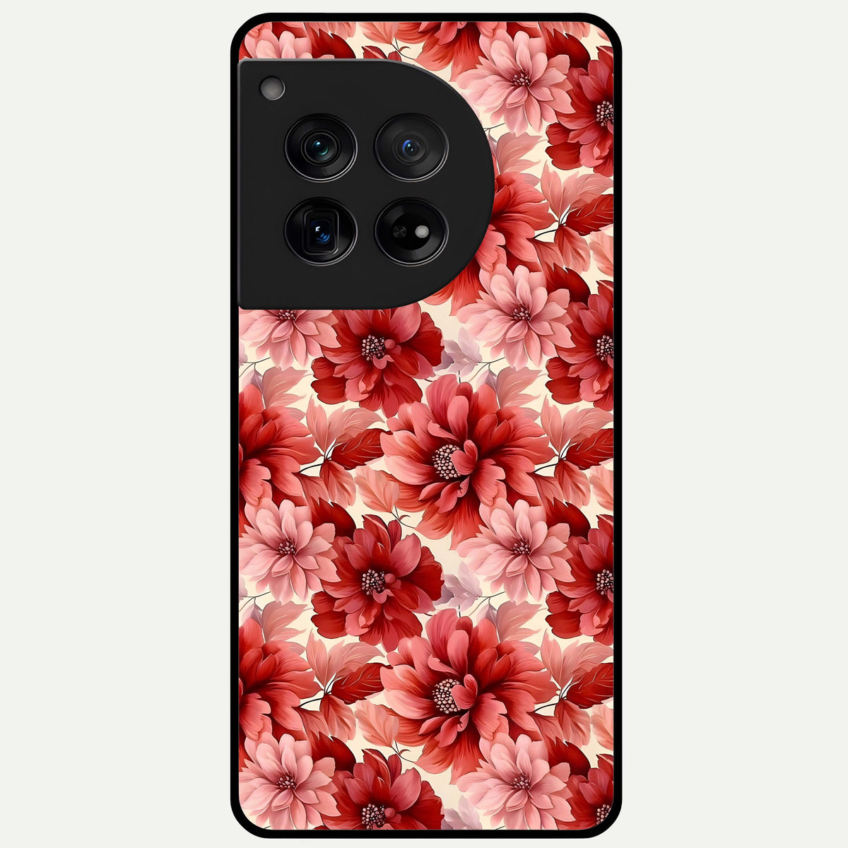  Crimson Love Petals Glass Case For OnePlus 12 back cover – full design glossy printed glass finish
