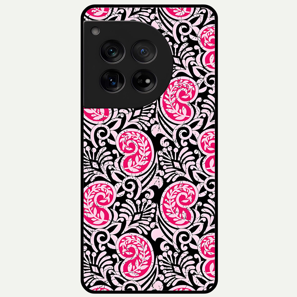  Crimson Paisley Charm Glass Case For OnePlus 12 back cover – full design glossy printed glass finish