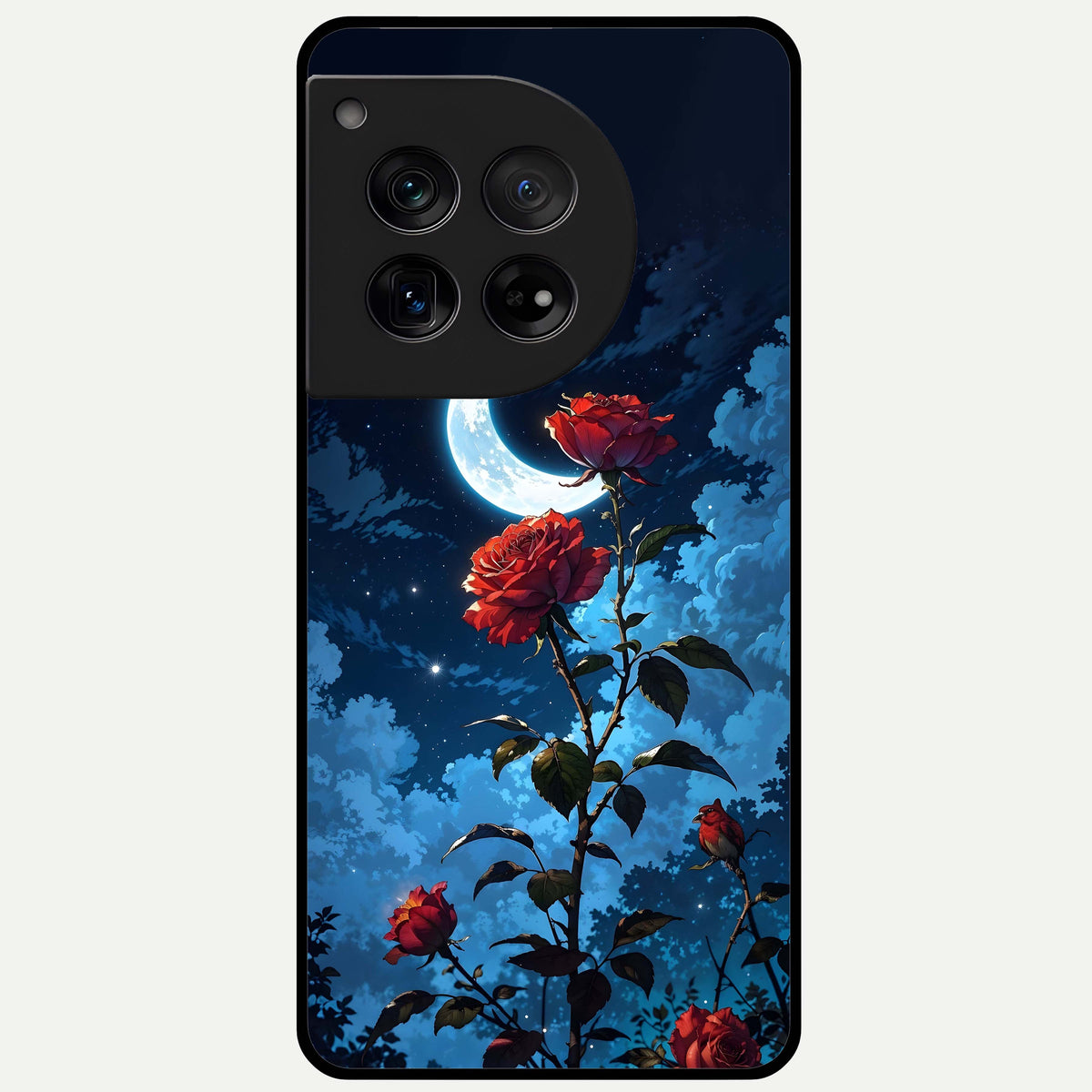  Crimson Rose Moon Glass Case For OnePlus 12 back cover – full design glossy printed glass finish