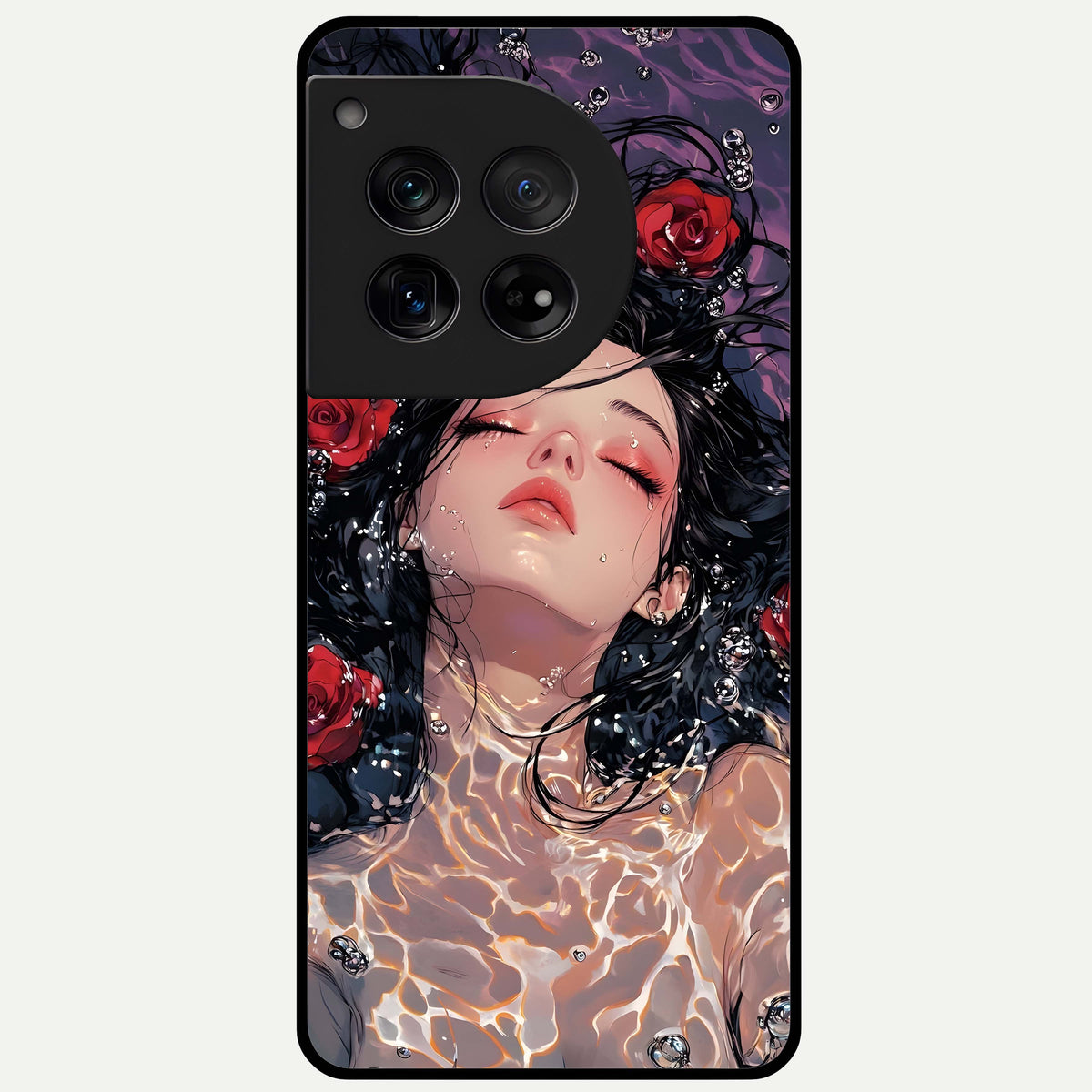  Crimson Rose Serenity Glass Case For OnePlus 12 back cover – full design glossy printed glass finish