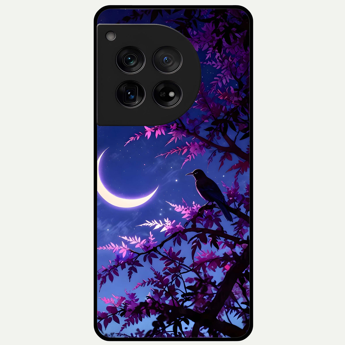  Crow And Moon Scenery Glass Case For OnePlus 12 back cover – full design glossy printed glass finish