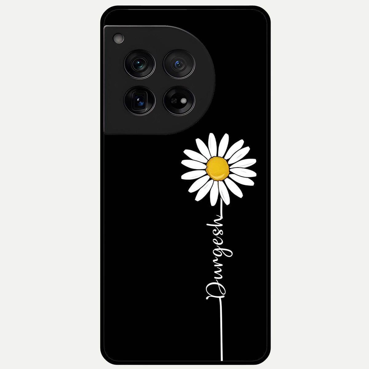  Custom Name White Flower Glass Case For OnePlus 12 back cover – full design glossy printed glass finish