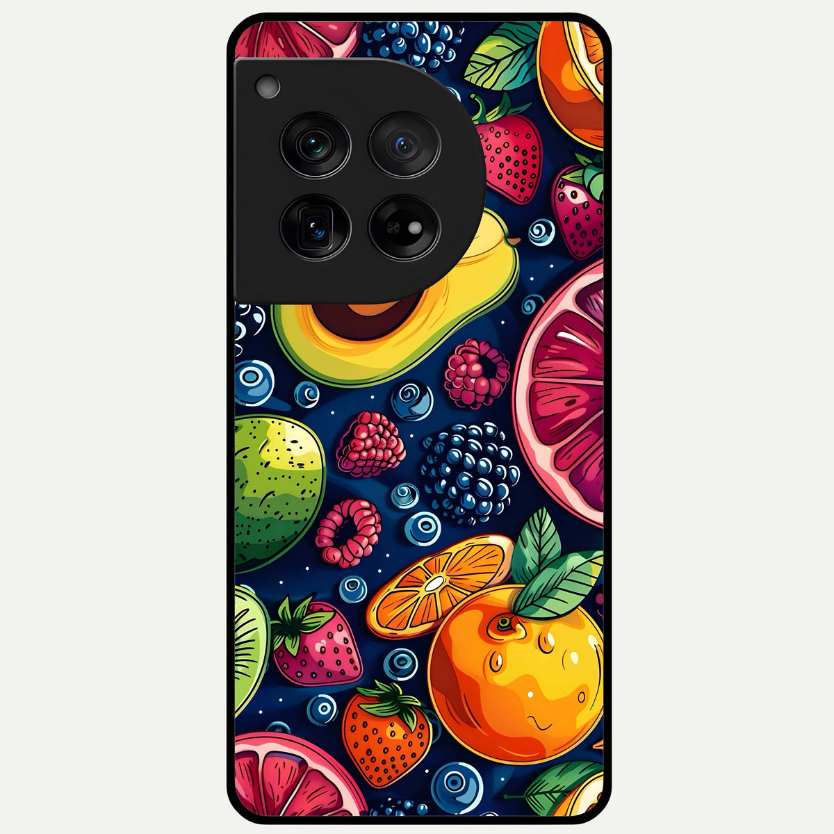  Cute Fruits Art Glass Case For OnePlus 12 back cover – full design glossy printed glass finish