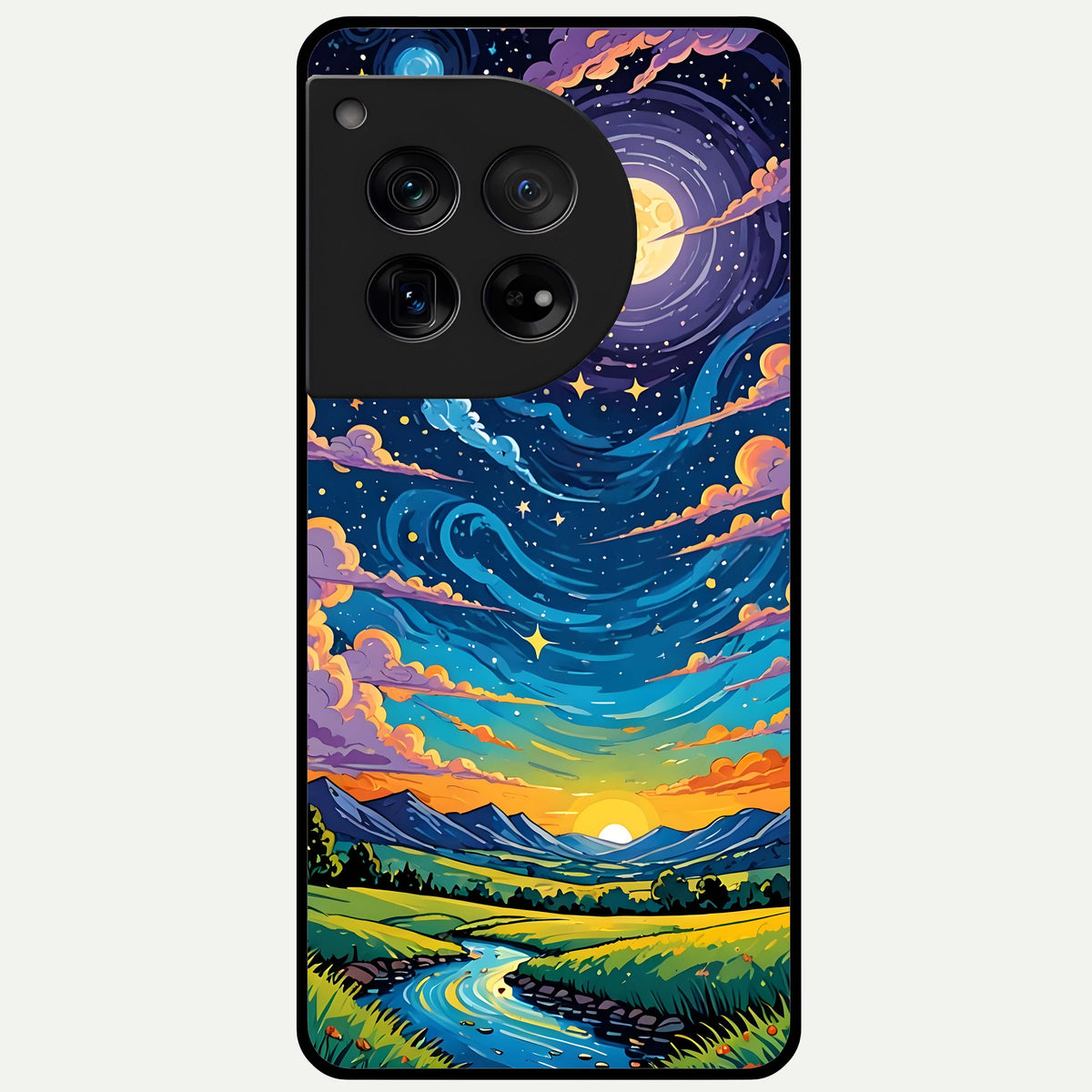  Dreamy Night Landscape Glass Case For OnePlus 12 back cover – full design glossy printed glass finish