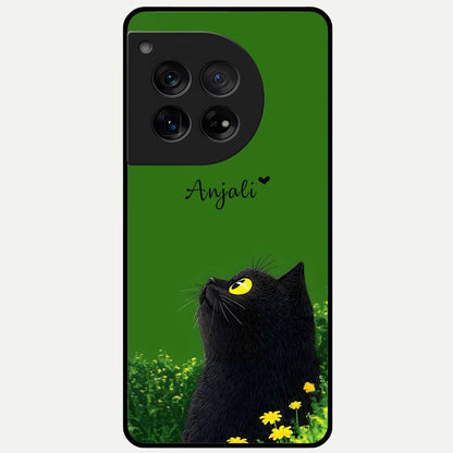  Emerald Cat Custom Name Glass Case For OnePlus 12 back cover – full design glossy printed glass finish
